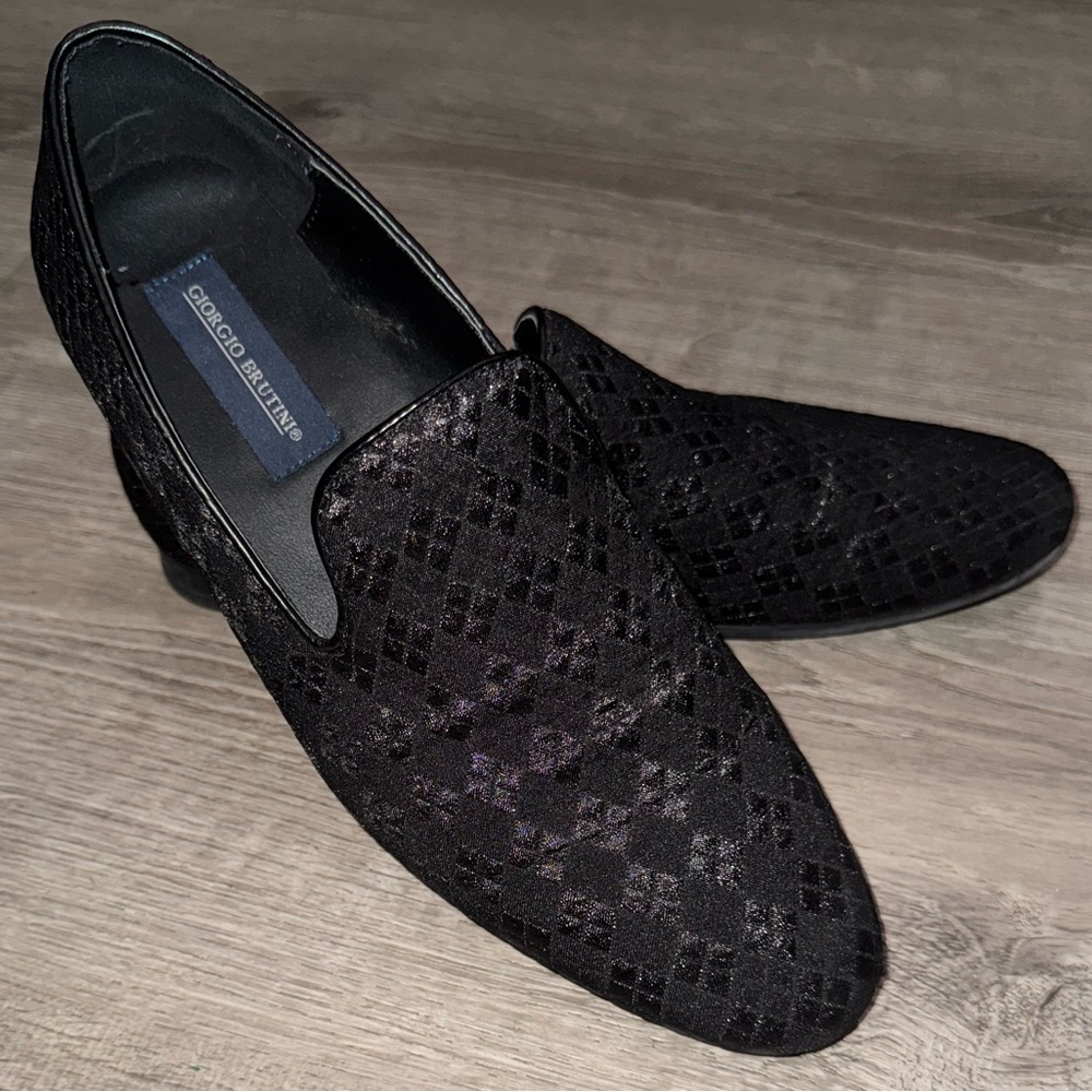 MENS GIORGIO BRUTINI JACQUARD BLACK SMOKING LOAFERS 8.5